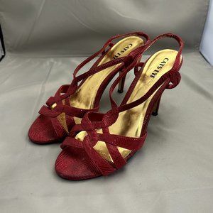 Cats Eye Women's Red Leather Strappy Heels Size EU 40 US 9